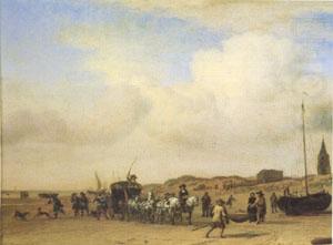 VELDE, Adriaen van de A Noble Coach Making Its Way Along the Beach at Scheveningen (mk05) china oil painting image